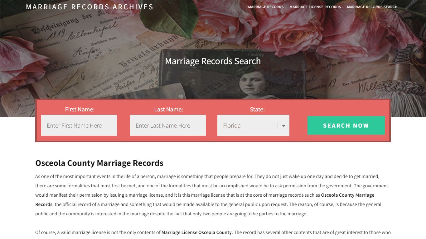 Osceola County Marriage Records | Enter Name and Search